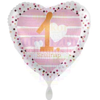 1. Szülinap Feliratú Pink Szív Fólia Lufi - 45 cm