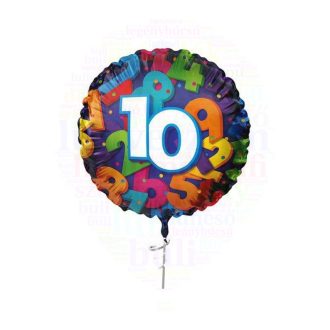   10-es színes számos mintás - Szülinapi fólia lufi - 45 cm