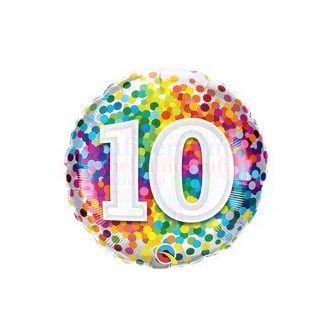 10-es Szivárvány Konfettis Szülinapi Fólia Lufi