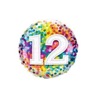12 Szivárvány Konfettis Szülinapi Fólia Lufi