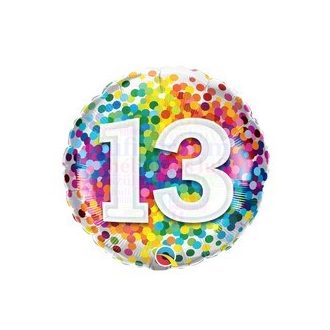 13 Szivárvány Konfettis Szülinapi Fólia Lufi