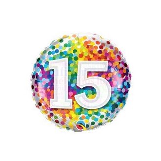 15 Szivárvány Konfettis Szülinapi Fólia Lufi