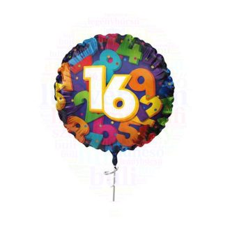   16-os színes számos mintás - Szülinapi fólia lufi - 45 cm