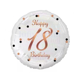 18-as rózsaarany-fehér elegáns szülinapi lufi - 45 cm