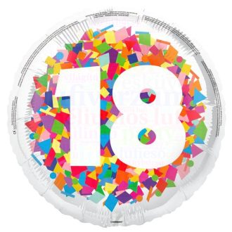   18-as számos konfetti mintás - Szülinapi fólia lufi - 45 cm