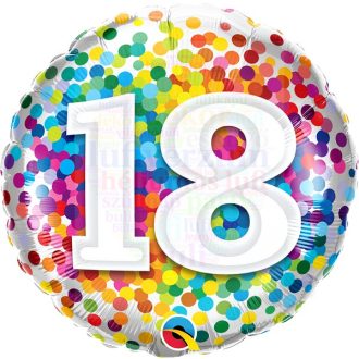 18-as Szivárvány Konfettis Szülinapi Fólia Lufi