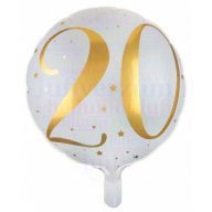   20-as fehér-arany számos mintás - Szülinapi fólia lufi - 45 cm