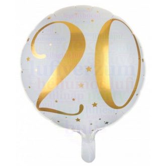   20-as fehér-arany számos mintás - Szülinapi fólia lufi - 45 cm