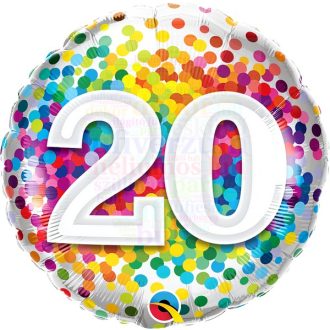 20-as Szivárvány Konfettis Szülinapi Fólia Lufi
