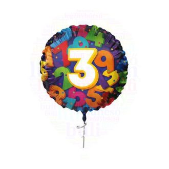   3-as színes számos mintás - Szülinapi fólia lufi - 45 cm