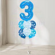   3 számos, boldog születésnapot pöttyös kék héliumos luficsokor
