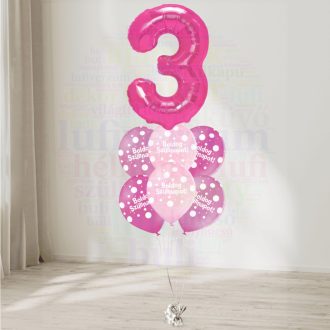   3 számos, boldog születésnapot pöttyös pink héliumos luficsokor