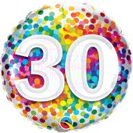 30-as Szivárvány Konfettis Szülinapi Fólia Lufi