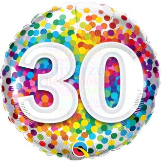 30-as Szivárvány Konfettis Szülinapi Fólia Lufi