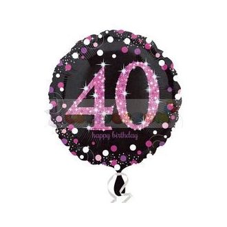   40-es Happy Birthday Pink Celebration Prismatic Szülinapi Fólia Lufi