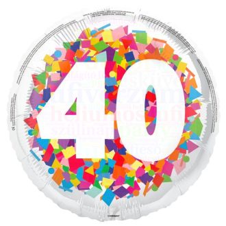   40-es számos konfetti mintás - Szülinapi fólia lufi - 45 cm