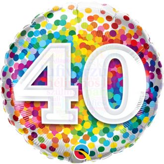 40-es Szivárvány Konfettis Szülinapi Fólia Lufi