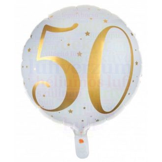   50-es fehér-arany számos mintás - Szülinapi fólia lufi - 45 cm