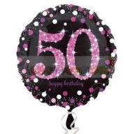   50-es Happy Birthday Pink Celebration Prismatic Szülinapi Fólia Lufi