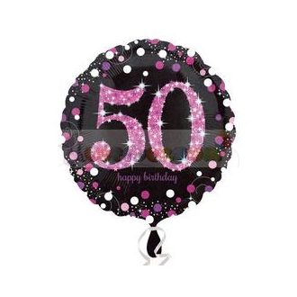   50-es Happy Birthday Pink Celebration Prismatic Szülinapi Fólia Lufi
