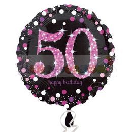 50-es Happy Birthday Pink Celebration Prismatic Szülinapi Fólia Lufi