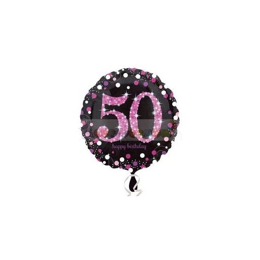 50-es Happy Birthday Pink Celebration Prismatic Szülinapi Fólia Lufi