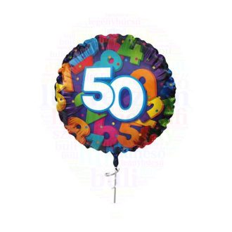   50-es Színes számos mintás - Szülinapi fólia lufi - 45 cm