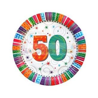 50-es Szülinapi Radiant Parti Tányér, 23 cm-es, 6 db-os