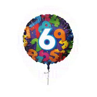   6-os színes számos mintás - Szülinapi fólia lufi - 45 cm