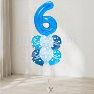   6 számos, boldog születésnapot pöttyös kék héliumos luficsokor