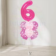   6 számos, boldog születésnapot pöttyös pink héliumos luficsokor