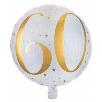   60-as fehér-arany számos mintás - Szülinapi fólia lufi - 45 cm