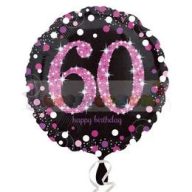   60-as Happy Birthday Pink Celebration Prismatic Szülinapi Fólia Lufi