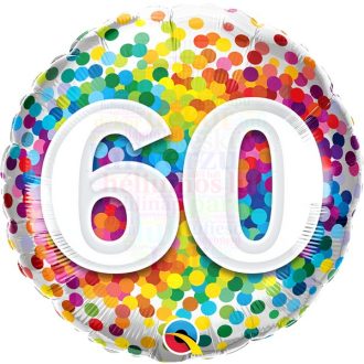 60-as Szivárvány Konfettis Szülinapi Fólia Lufi