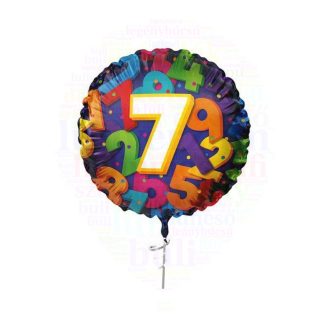   7-es színes számos mintás - Szülinapi fólia lufi - 45 cm