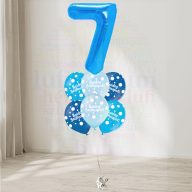   7 számos, boldog születésnapot pöttyös kék héliumos luficsokor