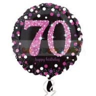   70-es Happy Birthday Pink Celebration Prismatic Szülinapi Fólia Lufi