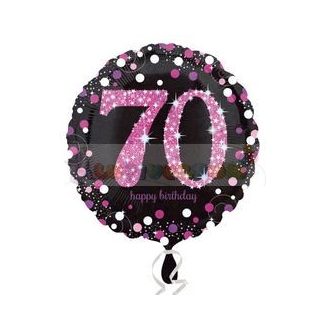   70-es Happy Birthday Pink Celebration Prismatic Szülinapi Fólia Lufi