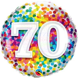 70-es Szivárvány Konfettis Szülinapi Fólia Lufi