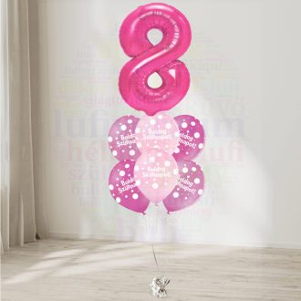   8 számos, boldog születésnapot pöttyös pink héliumos luficsokor