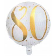   80-as fehér-arany számos mintás - Szülinapi fólia lufi - 45 cm