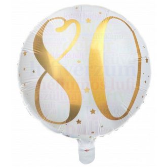   80-as fehér-arany számos mintás - Szülinapi fólia lufi - 45 cm