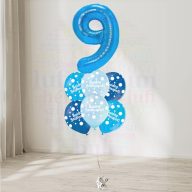   9 számos, boldog születésnapot pöttyös kék héliumos luficsokor