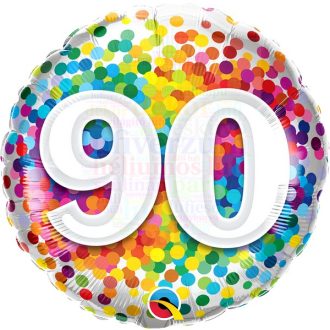 90 Szivárvány Konfettis Szülinapi Fólia Lufi