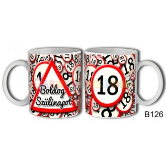 Boldog 18. Szülinapot sebességkorlátozó táblás bögre