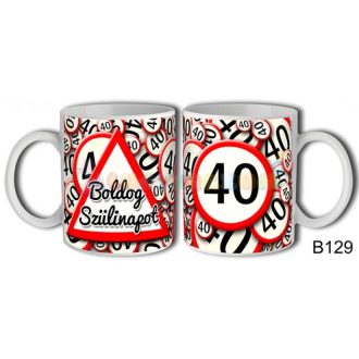 Boldog 40. Szülinapot sebességkorlátozó táblás bögre