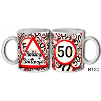 Boldog 50. Szülinapot sebességkorlátozó táblás bögre