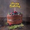 Tortadísz - Happy Birthday felirat - 13 cm x 8,5 cm - Arany-fekete
