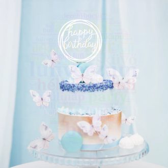 Tortadísz - Happy Birthday felirat - 17 cm - Ezüst