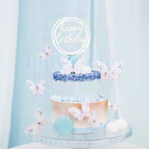 Tortadísz - Happy Birthday felirat - 17 cm - Ezüst